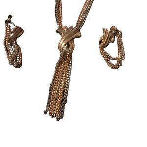 Avon Tri-Color Necklace and Earring Set. gold, silver, and rose gold  NOS
